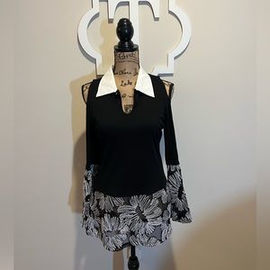 Just B Black & White Cold Shoulder Tunic Size Small NWT
